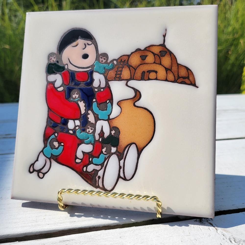 Ceramic Art Tile Trivet Storyteller Southwestern Native American Made in USA 6x6